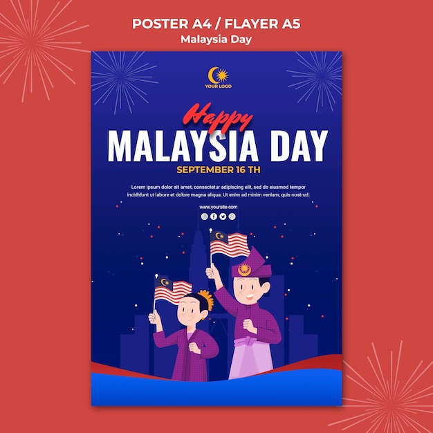 Kostenlose PSD plakatschablone für malaysia-tagesfeier