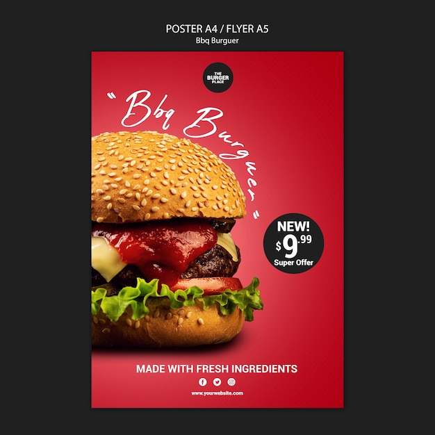 Kostenlose PSD plakatschablone für restaurant mit burger