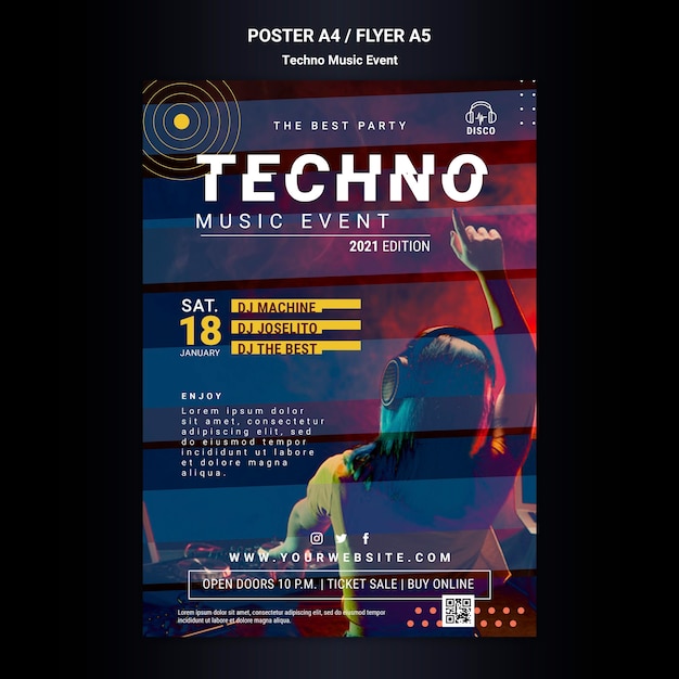 Plakatschablone für Techno-Musiknachtparty