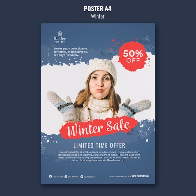 Kostenlose PSD plakatvorlage für das winterdesign
