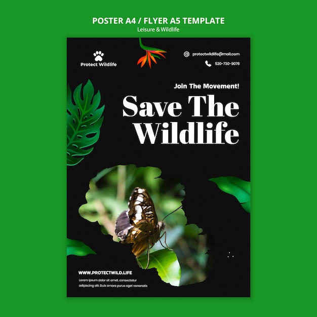 Kostenlose PSD plakatvorlage für freizeit- und wildtierdesign