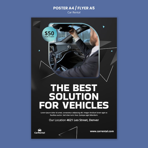 Kostenlose PSD plakatvorlage für mietwagen im flachen design