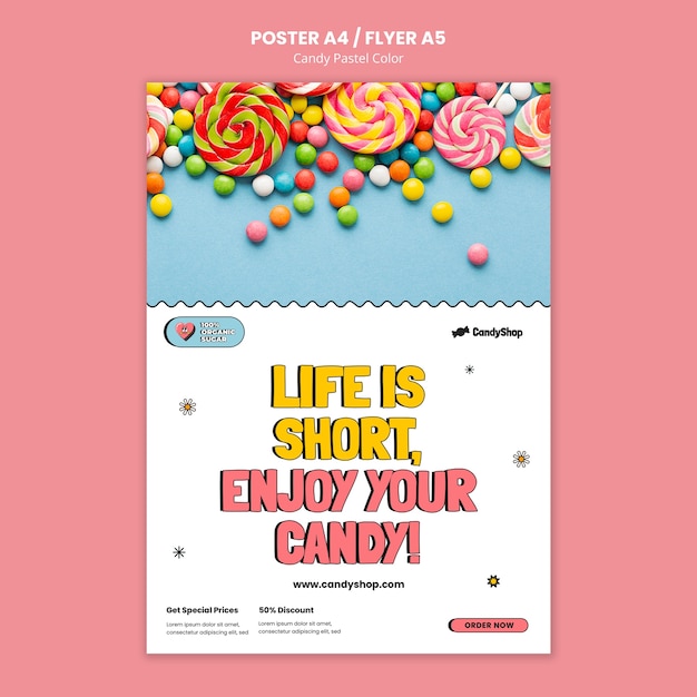 Kostenlose PSD plakatvorlage für süßigkeiten-pastellfarben