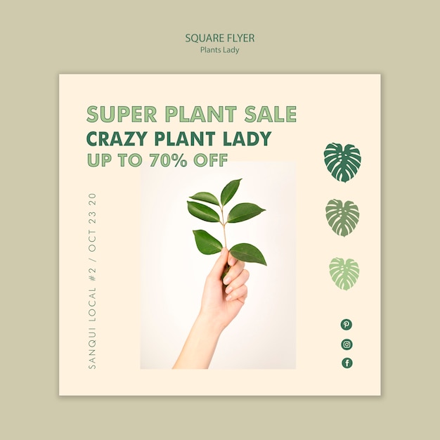 Kostenlose PSD plant lady square flyer