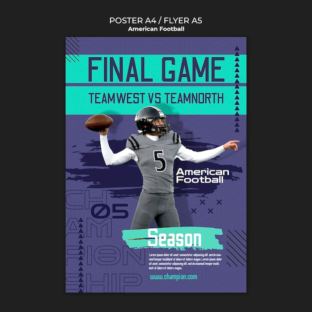 Kostenlose PSD plattes design american football poster-vorlage