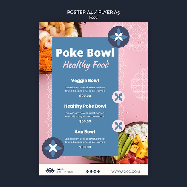 Poke bowl mahlzeit poster designvorlage