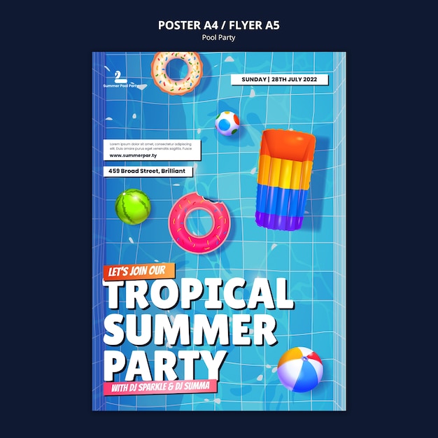 Kostenlose PSD pool-party-poster-design-vorlage