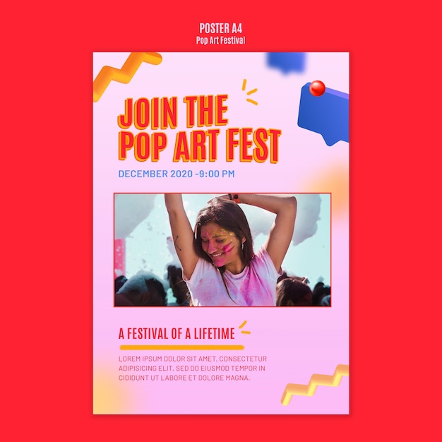 Kostenlose PSD pop art festival flyer vorlage