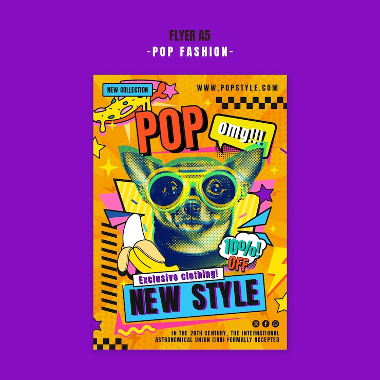 Kostenlose PSD pop-mode-flyer mit hund und sonnenbrille