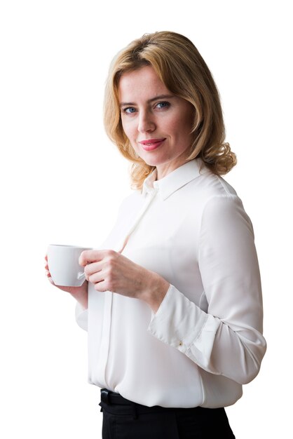 Kostenlose PSD porträt einer frau mit kaffeetasse