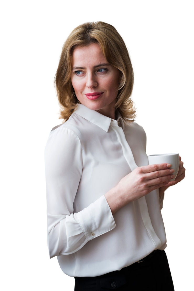 Kostenlose PSD porträt einer frau mit kaffeetasse