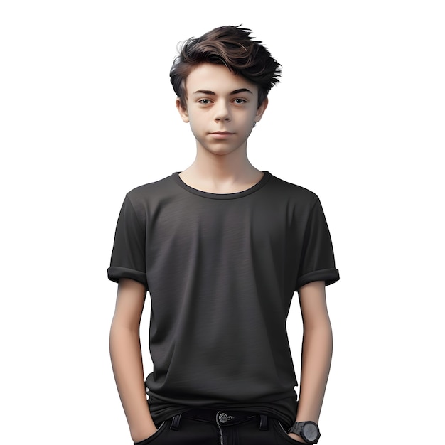 Kostenlose PSD porträt eines jungen mannes in einem schwarzen t-shirt, isoliert auf weißem hintergrund
