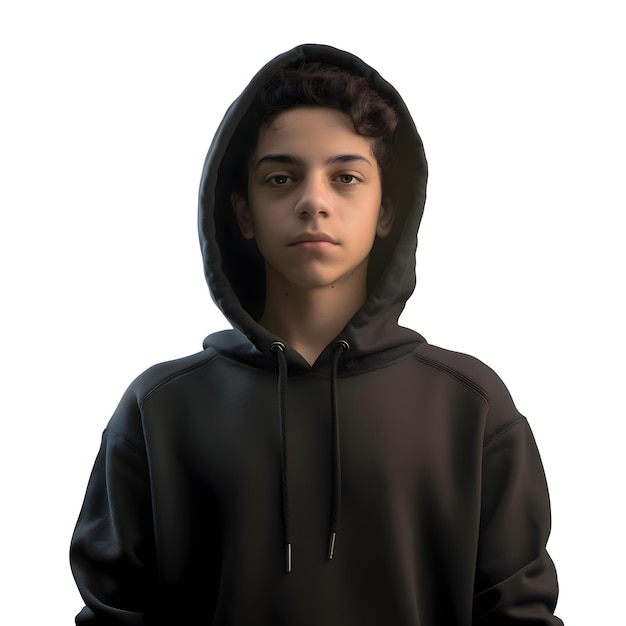 Kostenlose PSD porträt eines jungen mannes mit schwarzem kapuzen, isoliert auf weißem hintergrund