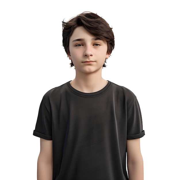 Kostenlose PSD porträt eines teenagerjungen in einem schwarzen t-shirt, isoliert auf weißem hintergrund