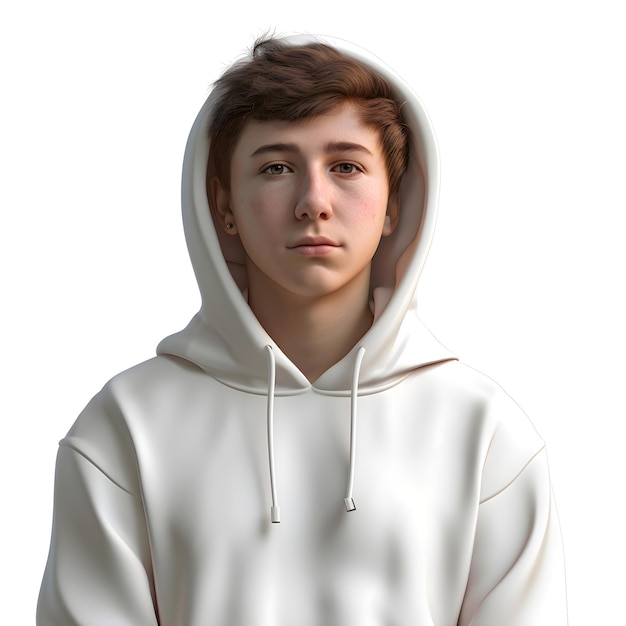 Kostenlose PSD porträt eines teenagerjungen in einem weißen hoodie, isoliert auf weißem hintergrund