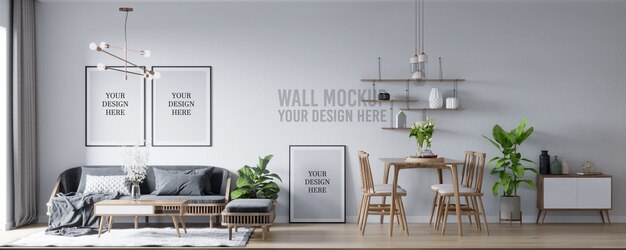Poster Mockup Wall Mockup Interior Skandinavischen Wohnzimmer Esszimmer Hintergrund Premium Psd Datei
