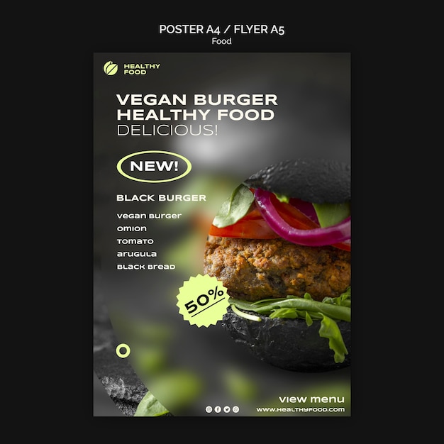 Kostenlose PSD postervorlage für vegane burger