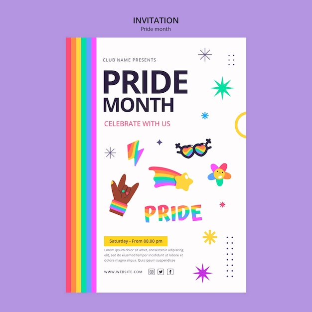 Kostenlose PSD pride month celebration einladungsvorlage
