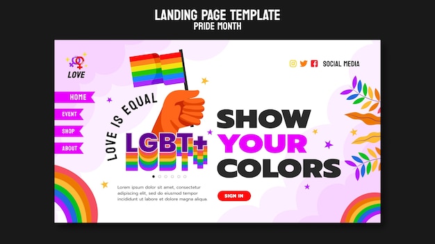 Kostenlose PSD pride month celebration landing page template