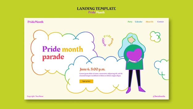 Kostenlose PSD pride month celebration landing page template