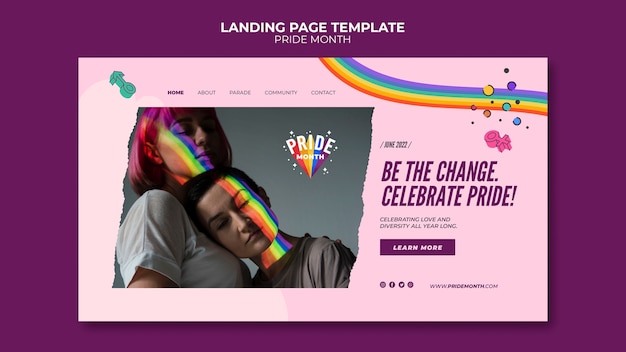 Kostenlose PSD pride month landing page designvorlage