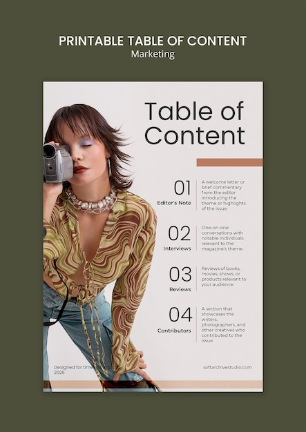 Printable marketing table of contents design template