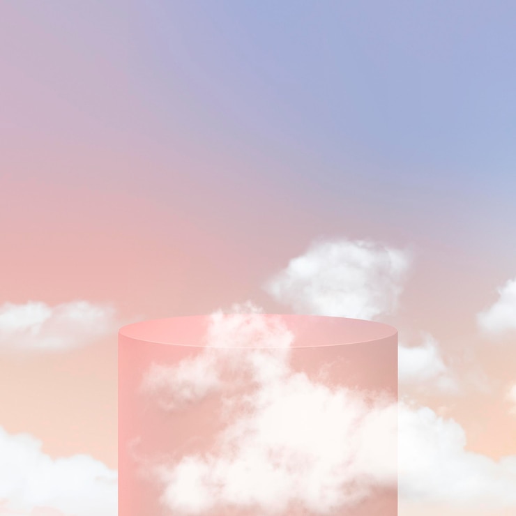 Kostenlose PSD produktpräsentation podium 3d psd mit wolken auf pastellfarbenem hintergrund