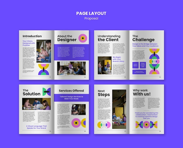 Professional page layout proposal for marketing and branding template