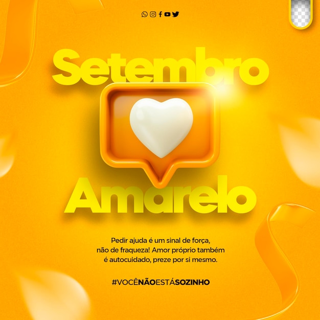 PSD-Vorlage für soziale Medien, Suizidpräventionsmonat, gelb, September, Setembro, Amarelo in Brasilien
