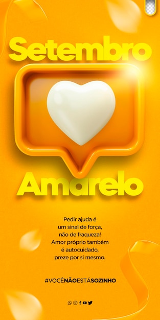 Psd-vorlage für soziale medien, suizidpräventionsmonat, gelb, september, setembro, amarelo in brasilien