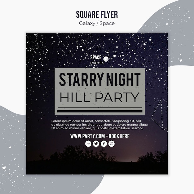 Quadratische Flyer-Vorlage der Sternennachtparty