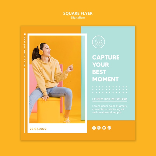 Quadratische Flyer-Vorlage des bunten Digitalismus