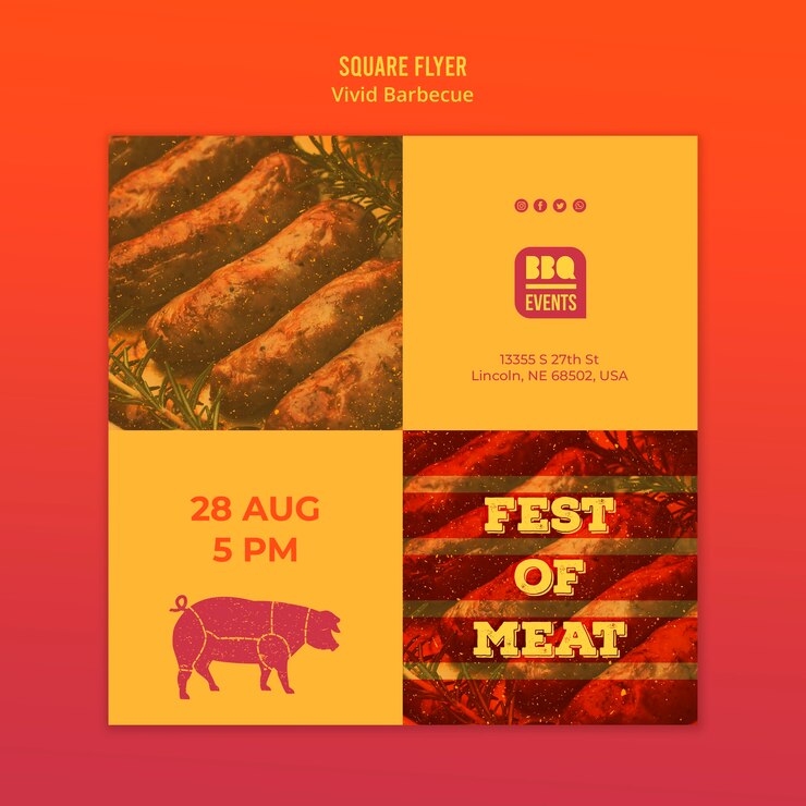 Kostenlose PSD quadratische flyer-vorlage des grillkonzepts