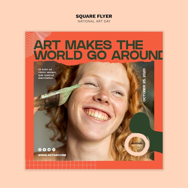 Quadratische Flyer-Vorlage des Nationalen Kunsttages mit Foto