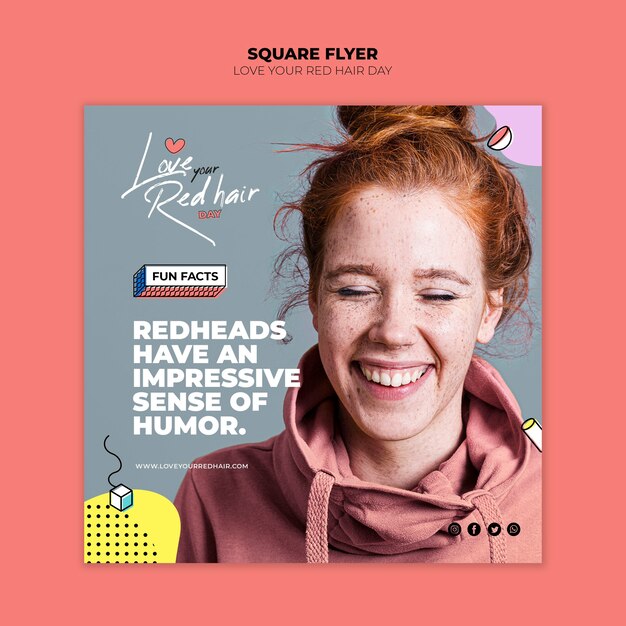 Quadratische Flyer-Vorlage des roten Haartageskonzepts