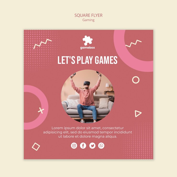 Kostenlose PSD quadratische flyer-vorlage des spielkonzepts