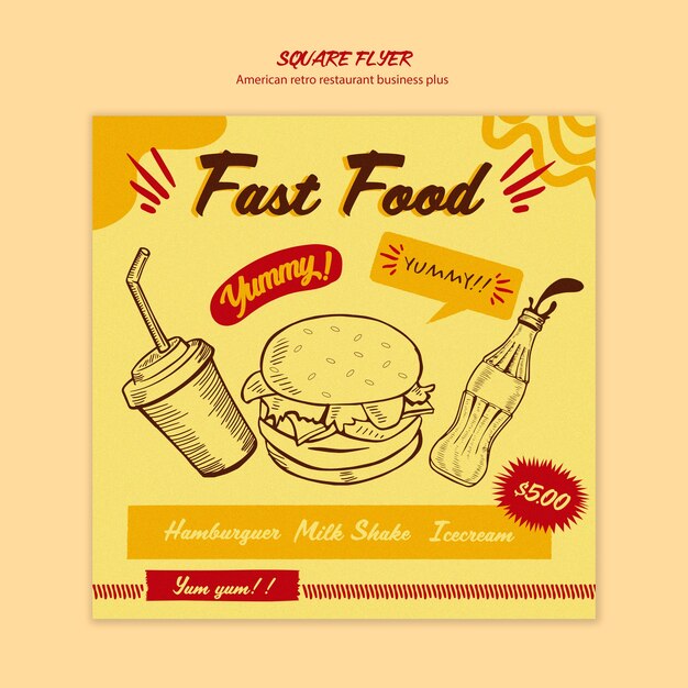Quadratische Flyer-Vorlage für amerikanische Retro-Restaurants