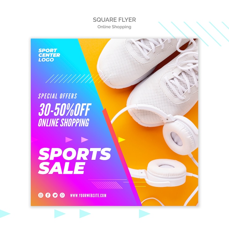 Kostenlose PSD quadratische flyer-vorlage für den online-sportverkauf