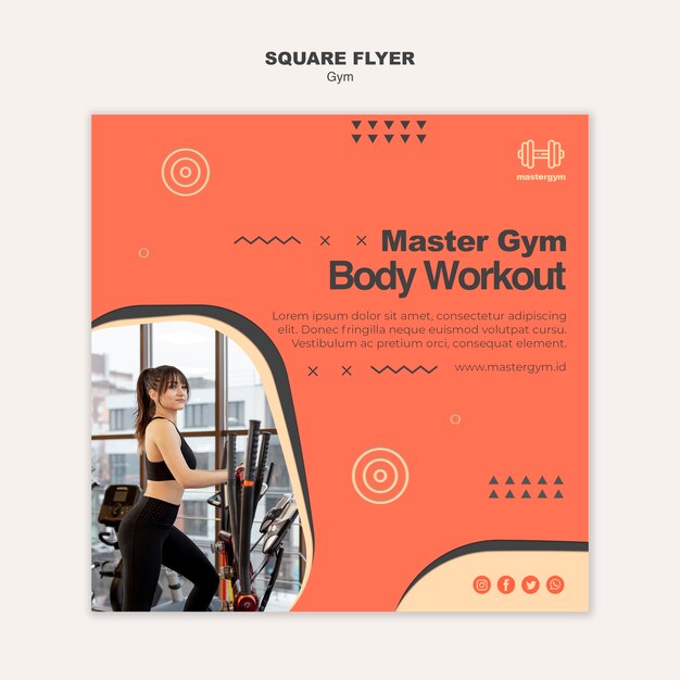 Quadratische Flyer-Vorlage für Fitness im Fitnessstudio