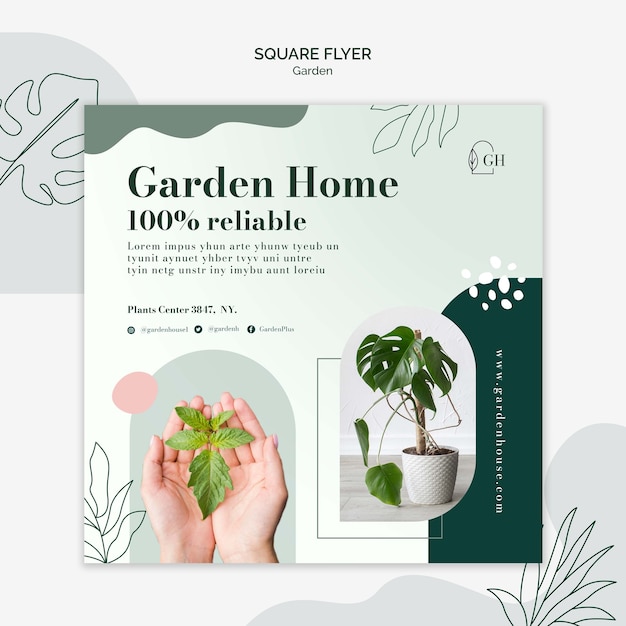 Quadratische Flyer-Vorlage für Gartenpflanzung und Gartenarbeit