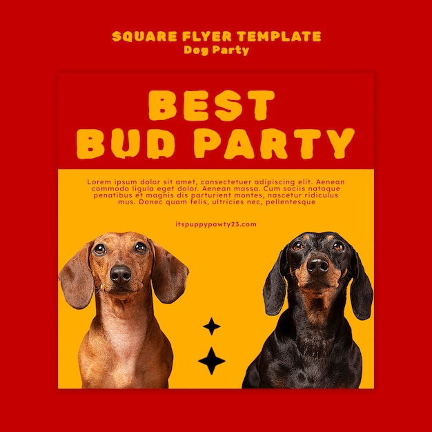 Kostenlose PSD quadratische flyer-vorlage für hundeparty im flachen design