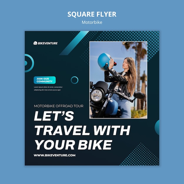 Kostenlose PSD quadratische flyer-vorlage für motorradreisen