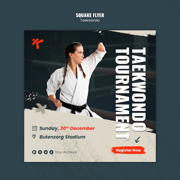 Kostenlose PSD quadratische flyer-vorlage für taekwondo-übungen