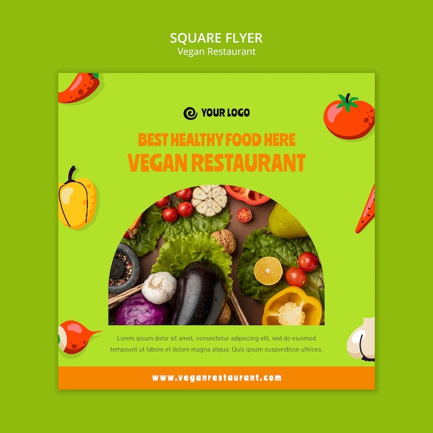 Quadratische flyer-vorlage für vegane restaurants