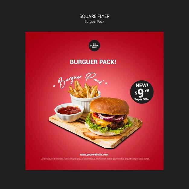 Quadratischer Flyer für Burger Restaurant