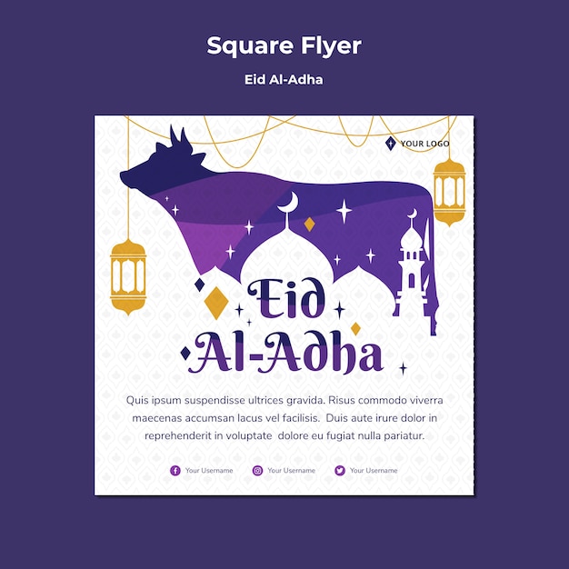 Quadratischer flyer für eid mubarak