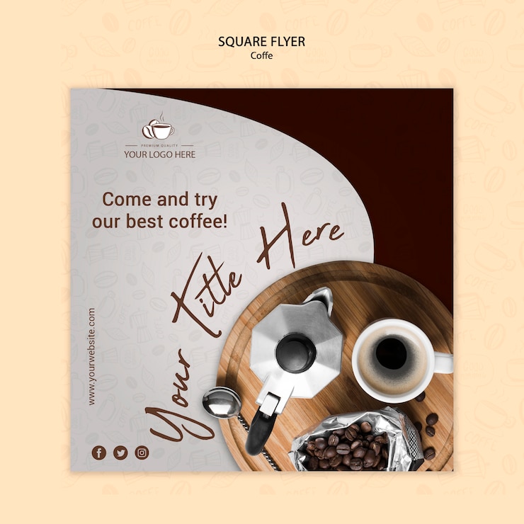 Kostenlose PSD quadratischer flyerstil des kaffeekonzepts