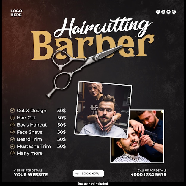 Quadratischer Social-Media-Flyer und Instagram-Banner-Vorlage für einen Friseursalon
