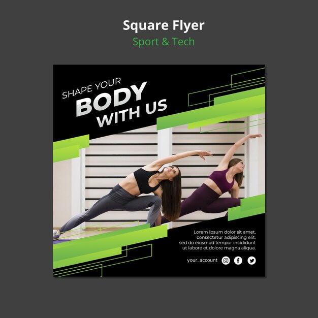 Quadratisches Flyer-Modell des Sport & Tech-Konzepts