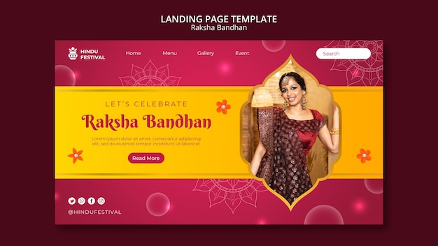 Kostenlose PSD raksha bandhan landing page template im zweiton- und mandala-design